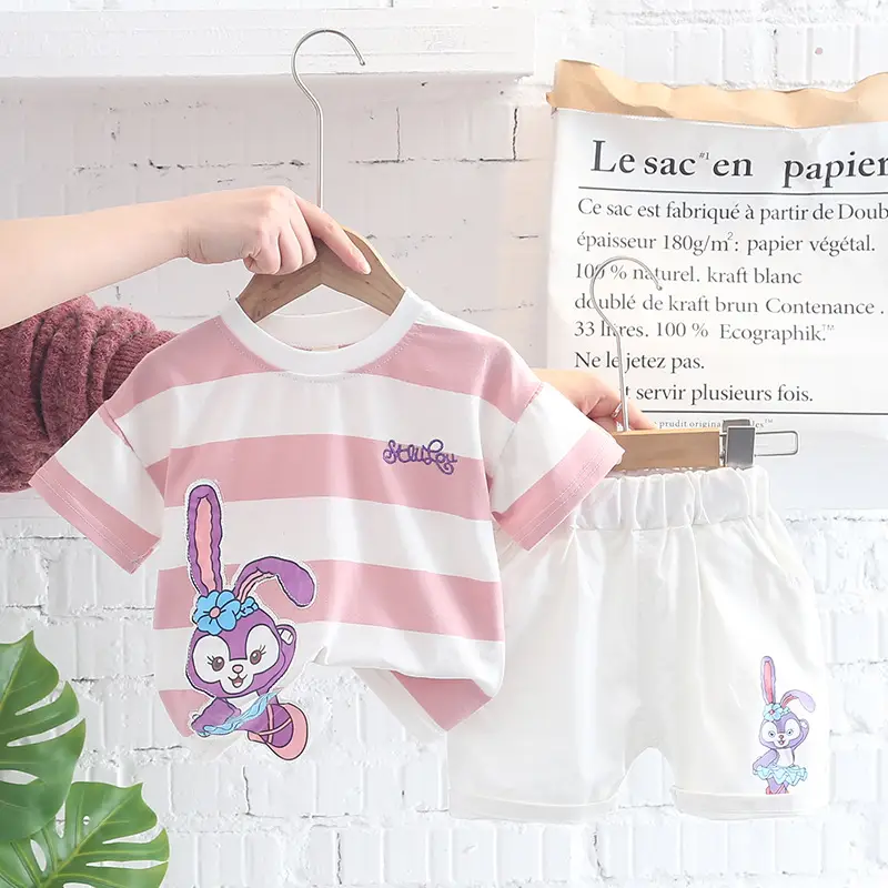 Kids Korean Short Sleeve T-Shirt Shorts Set Rainbow Print