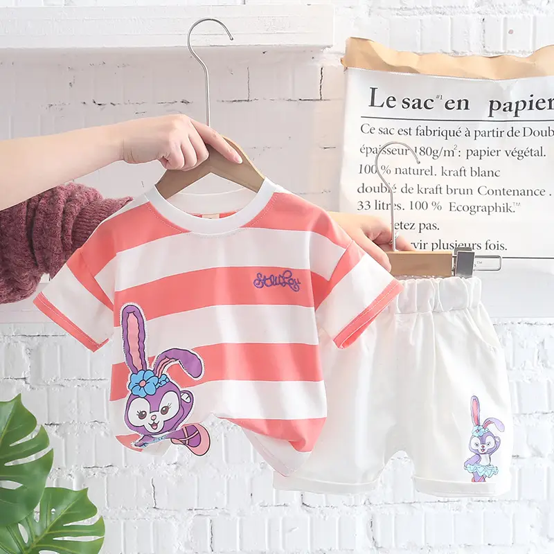 Kids Korean Short Sleeve T-Shirt Shorts Set Rainbow Print