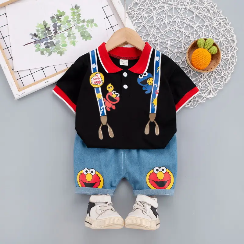 Kids Korean Short Sleeve T-Shirt Shorts Set Rainbow Print