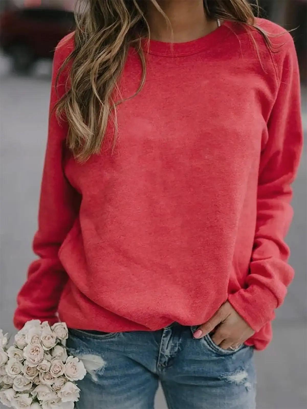 Black Round Neck Sweatshirt for Women Winter Casual Wear - Image 6