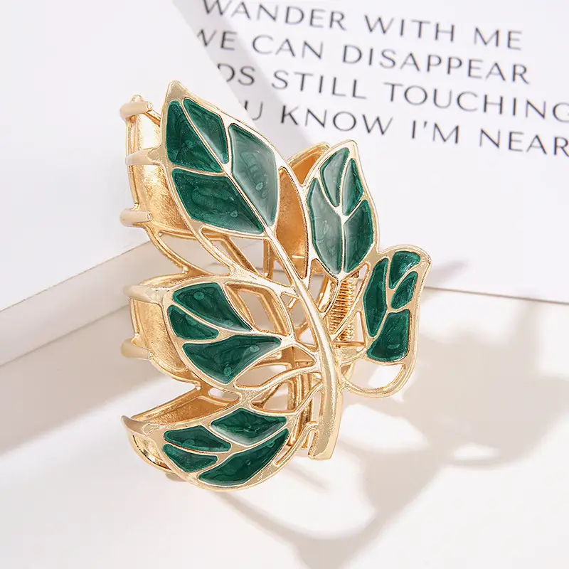 Green Leaf Metal Hair Clip for Women Medium Size - Image 8