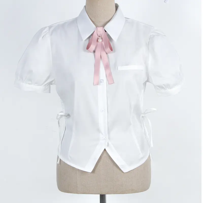 White Pink Bow Flapper Shirt for Women Spring Top Design 2022 - Image 6