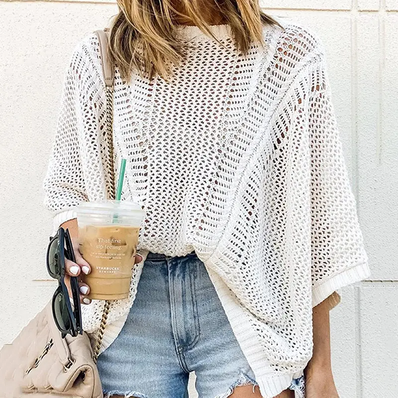 Pink Knitted Vacation Sweater for Women - Image 7