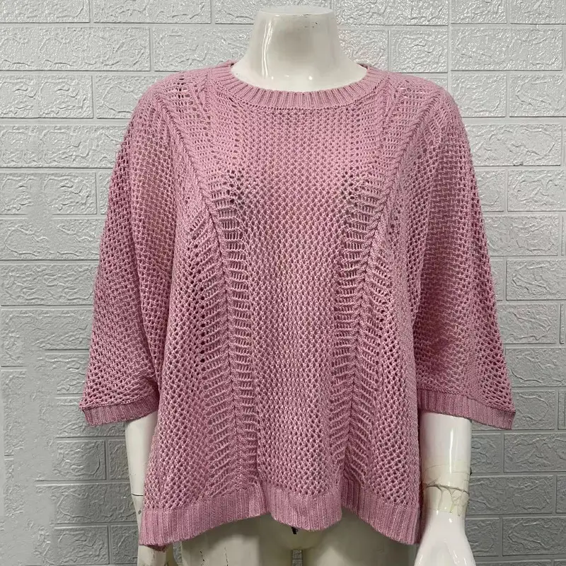 Pink Knitted Vacation Sweater for Women - Image 2