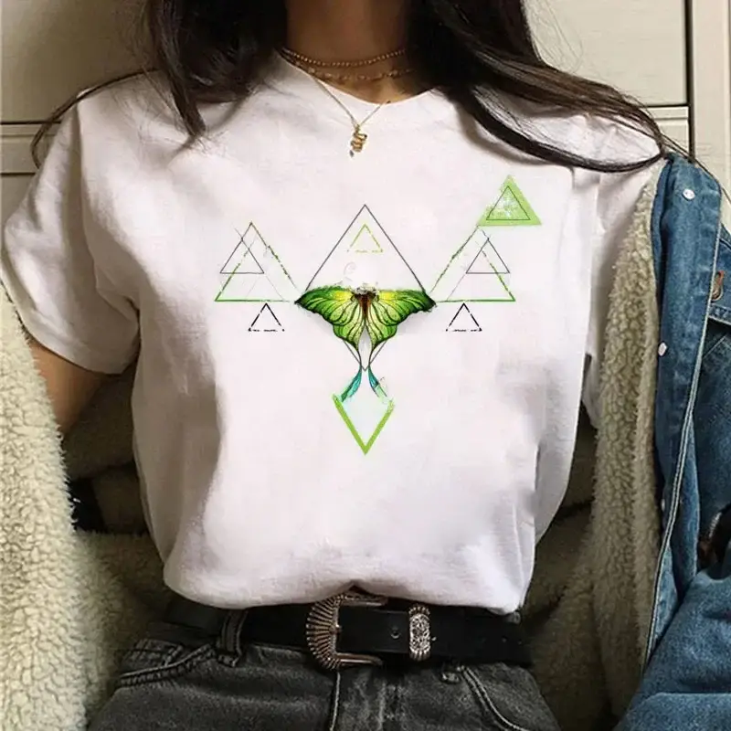 Women White Heart Butterfly Printed T-Shirt Short Sleeve - Image 52