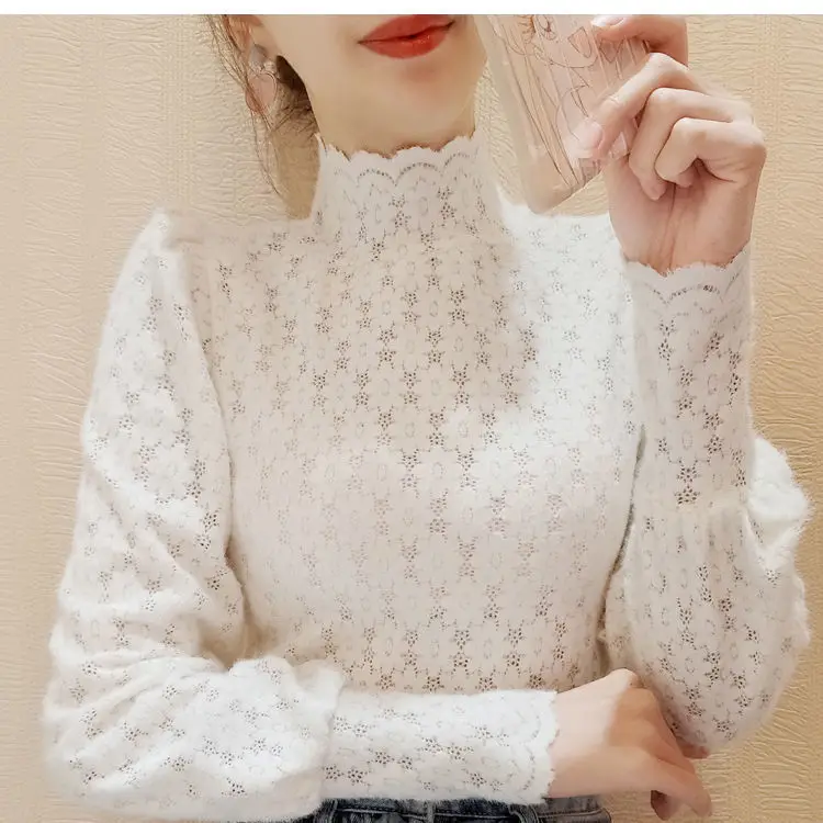 2022 White Lace Half-Turtleneck Women's Sweater - Image 9