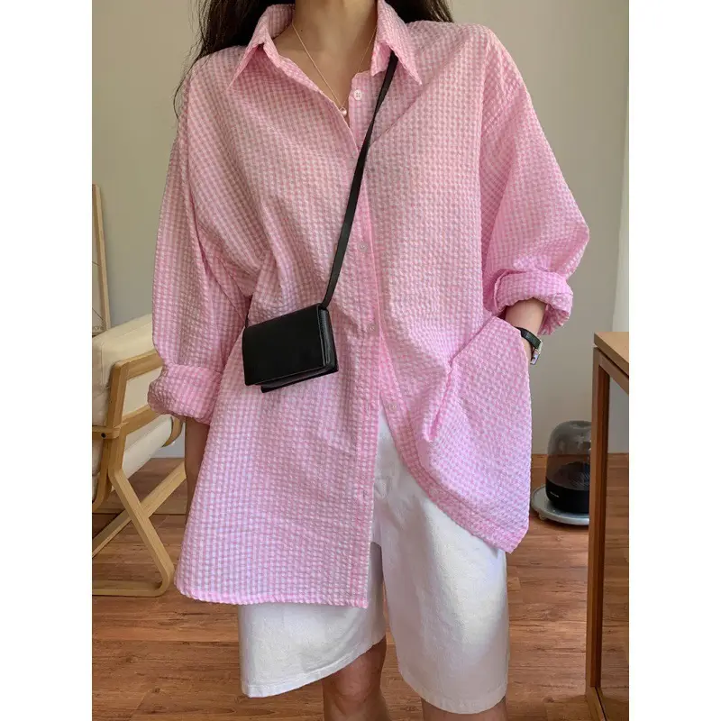 Korean Style Lazy Gentle Girl Bubble Cotton Plaid Mid-Length Sun Protection Clothing - Image 6