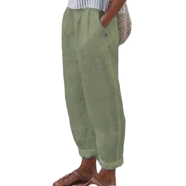 Women's Cotton Linen Cropped Trousers Spring Autumn Casual - Image 8