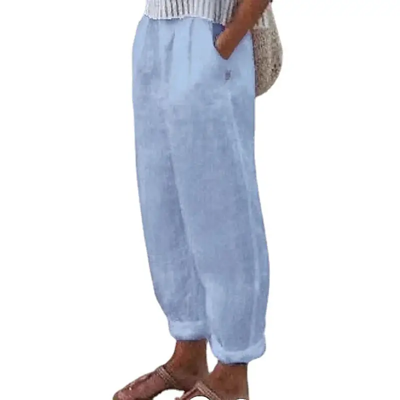 Women's Cotton Linen Cropped Trousers Spring Autumn Casual - Image 9