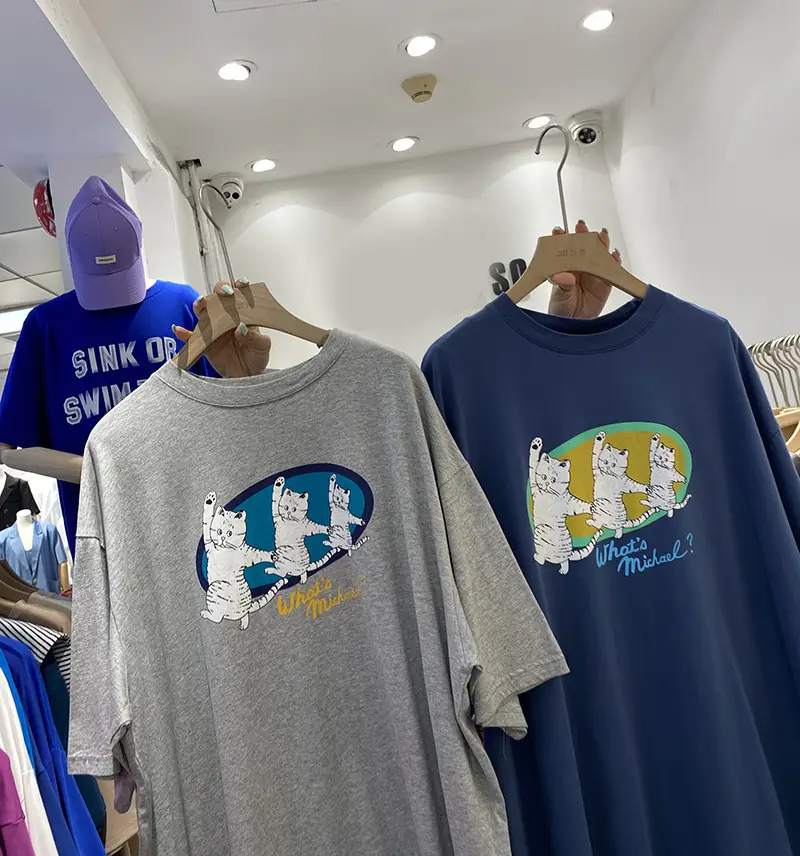 Women Cotton Three Cats T-Shirt Grey Blue Summer Casual