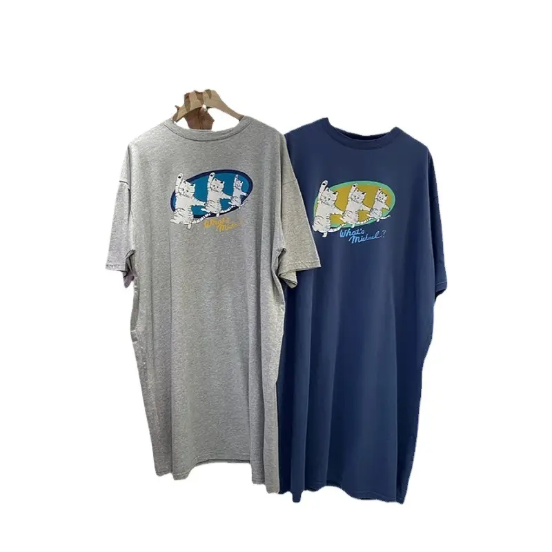 Women Cotton Three Cats T-Shirt Grey Blue Summer Casual