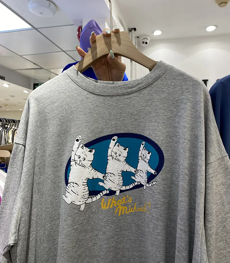 Women Cotton Three Cats T-Shirt Grey Blue Summer Casual — feature 12
