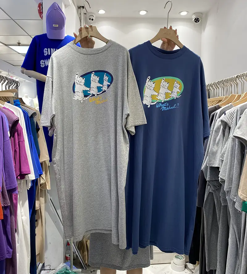 Women Cotton Three Cats T-Shirt Grey Blue Summer Casual — feature 15