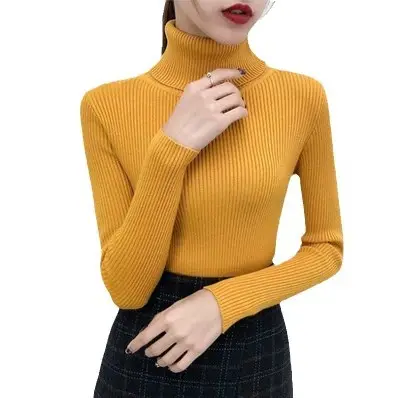 Women Pink Turtleneck Knit Sweater Slim Fit 2024 - Image 19