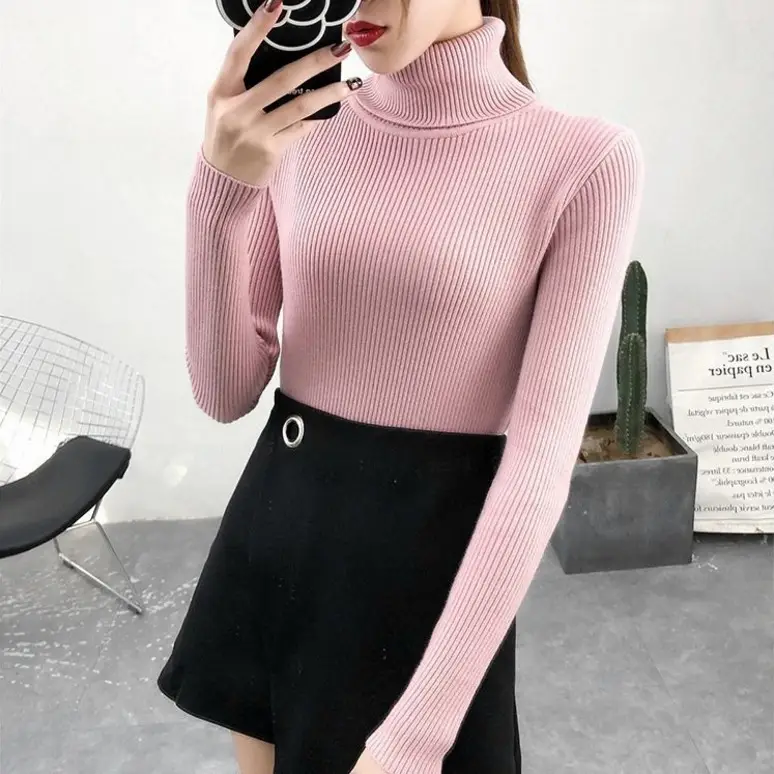 Women Pink Turtleneck Knit Sweater Slim Fit 2024 — feature 19