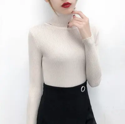 Women Pink Turtleneck Knit Sweater Slim Fit 2024 - Image 12