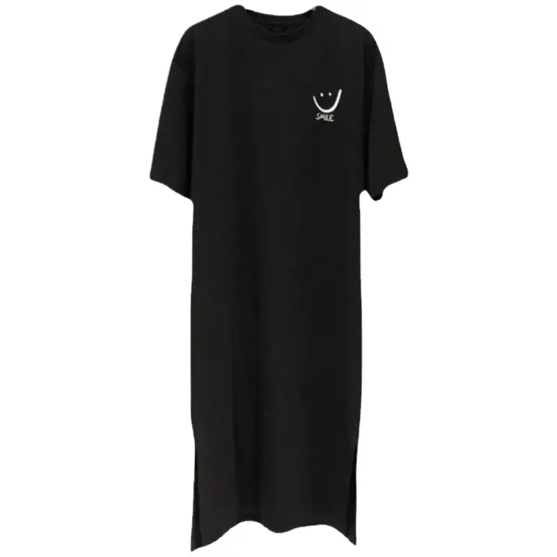 Women Pure Cotton Smiley T-Shirt Black Long Sleeve