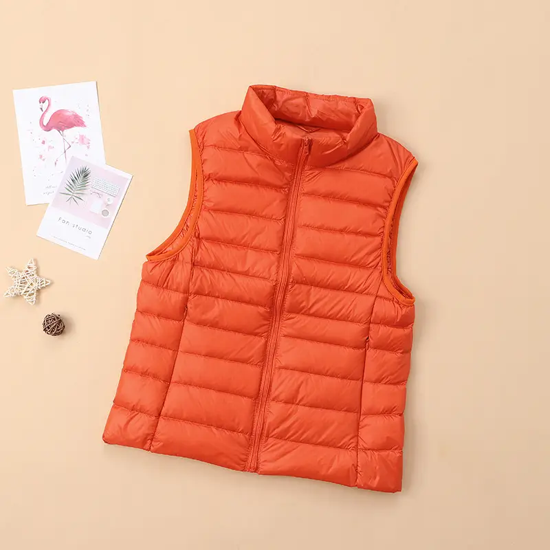 Women's Red Down Vest Korean Style Stand Collar Short Slim Vest - Image 5