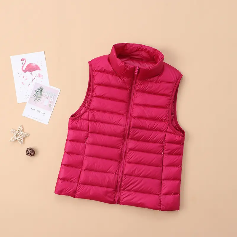 Women's Red Down Vest Korean Style Stand Collar Short Slim Vest - Image 9