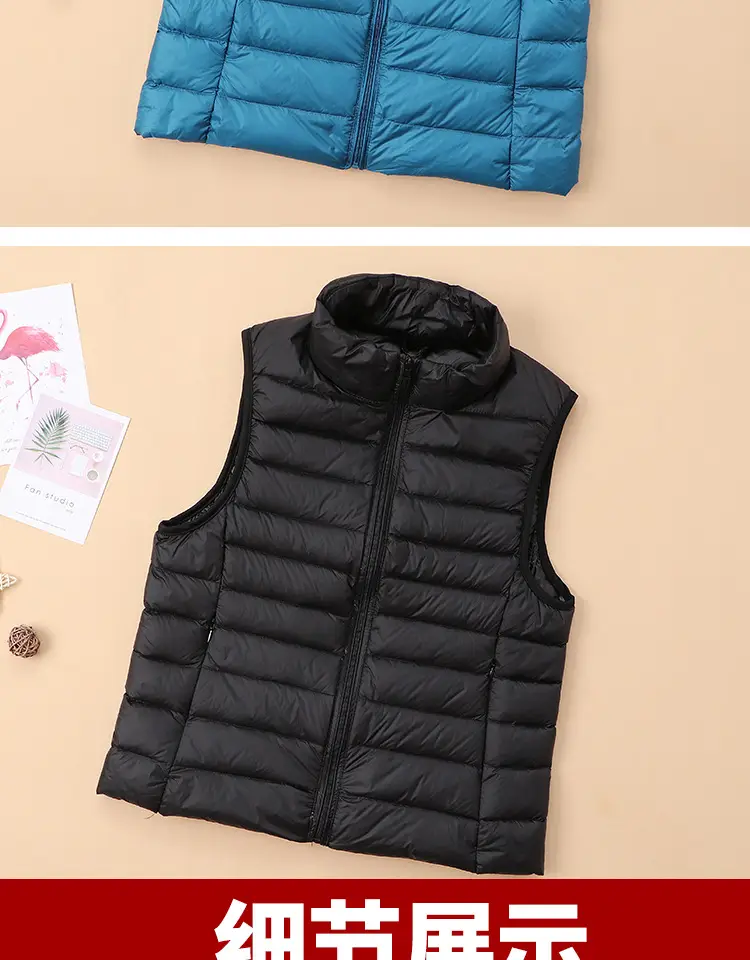 Women's Red Down Vest Korean Style Stand Collar Short Slim Vest — feature 10