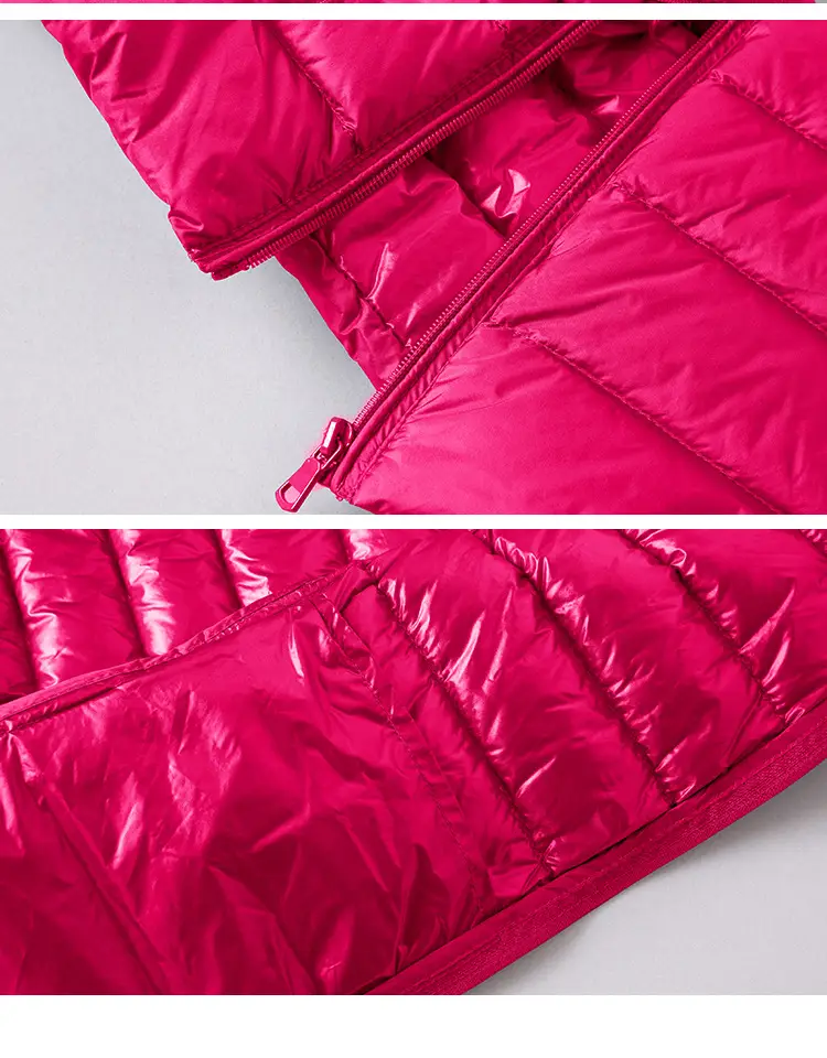Women's Red Down Vest Korean Style Stand Collar Short Slim Vest — feature 12