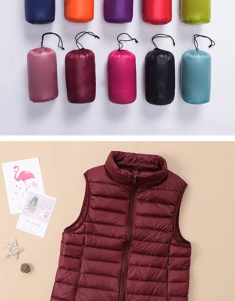 Women's Red Down Vest Korean Style Stand Collar Short Slim Vest — feature 3