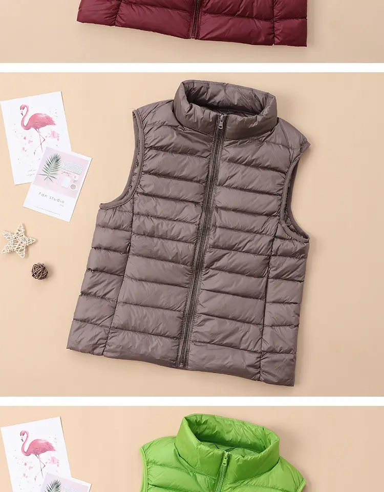 Women's Red Down Vest Korean Style Stand Collar Short Slim Vest — feature 4