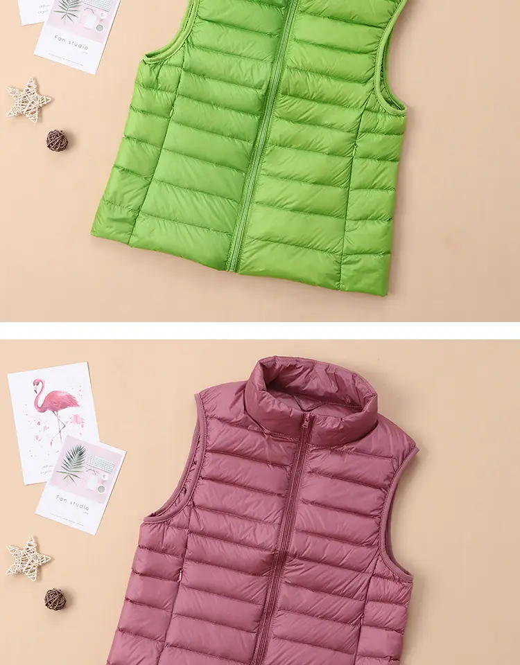 Women's Red Down Vest Korean Style Stand Collar Short Slim Vest — feature 5