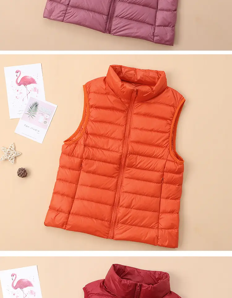 Women's Red Down Vest Korean Style Stand Collar Short Slim Vest — feature 6