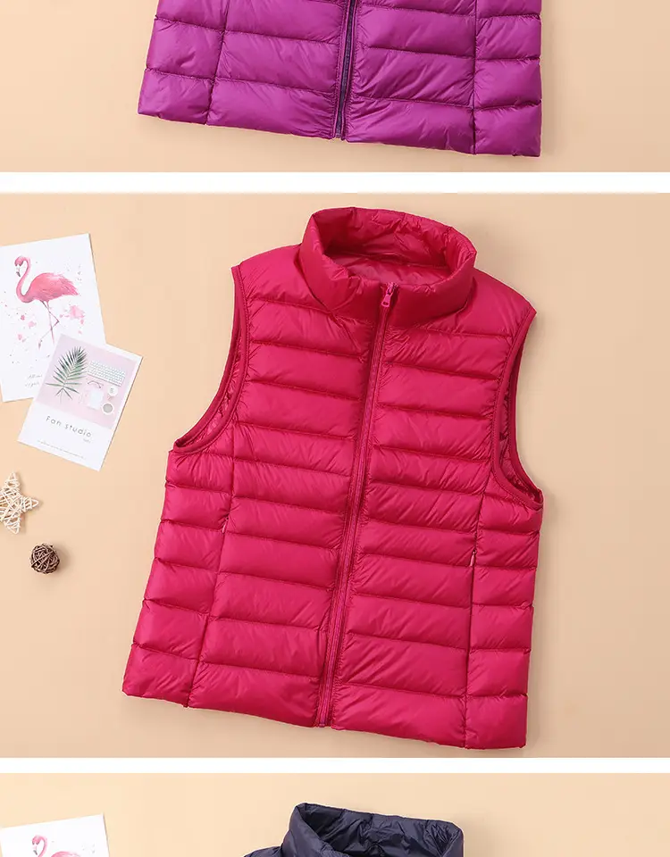 Women's Red Down Vest Korean Style Stand Collar Short Slim Vest — feature 8