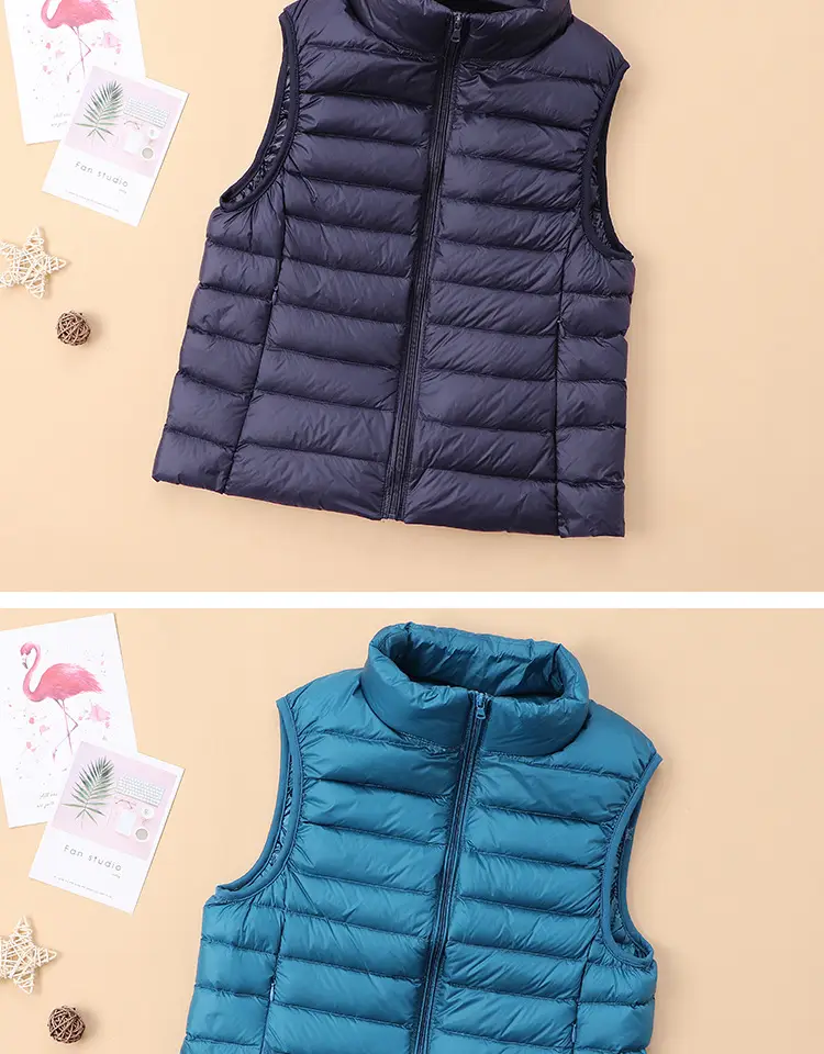 Women's Red Down Vest Korean Style Stand Collar Short Slim Vest — feature 9