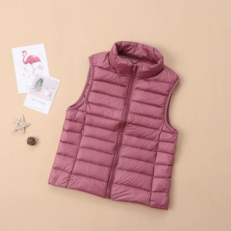 Women's Red Down Vest Korean Style Stand Collar Short Slim Vest - Image 10