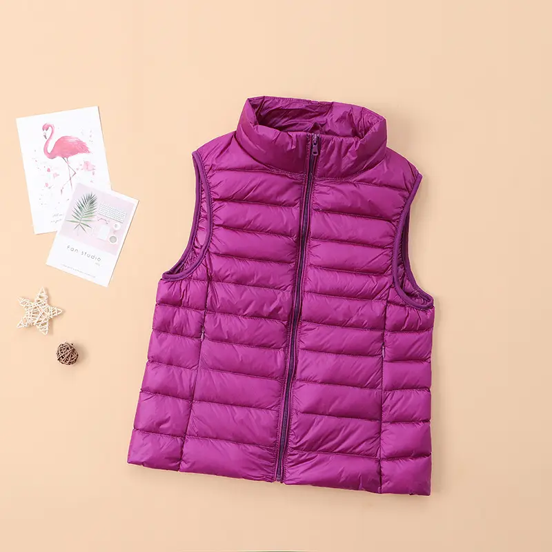 Women's Red Down Vest Korean Style Stand Collar Short Slim Vest - Image 12