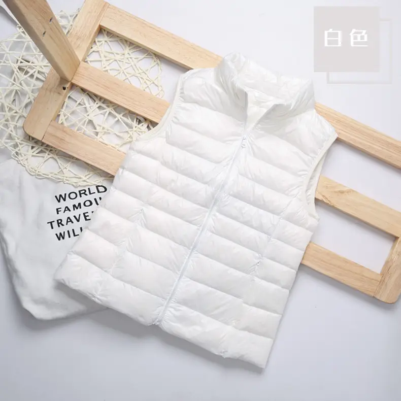 Women's Red Down Vest Korean Style Stand Collar Short Slim Vest - Image 13