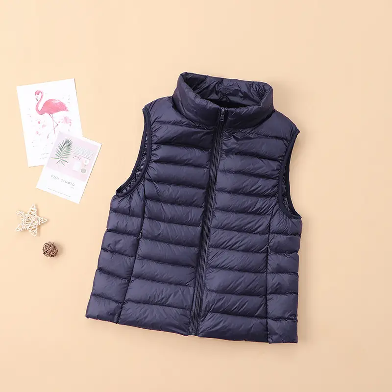 Women's Red Down Vest Korean Style Stand Collar Short Slim Vest - Image 2