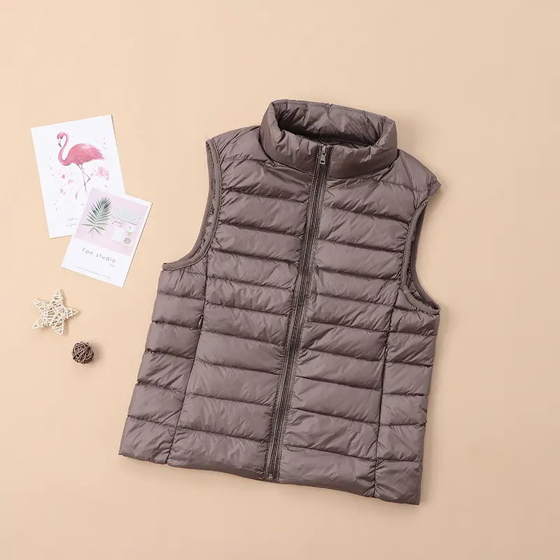 Women's Red Down Vest Korean Style Stand Collar Short Slim Vest - Image 4