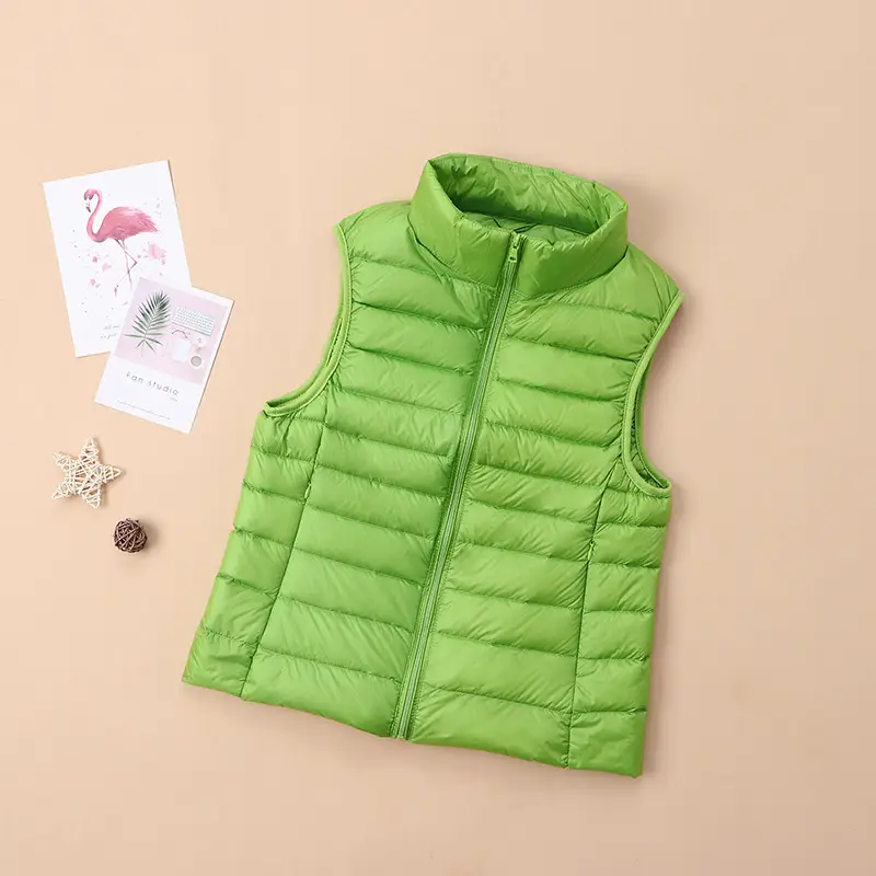 Women's Red Down Vest Korean Style Stand Collar Short Slim Vest - Image 6