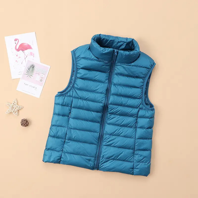 Women's Red Down Vest Korean Style Stand Collar Short Slim Vest - Image 8
