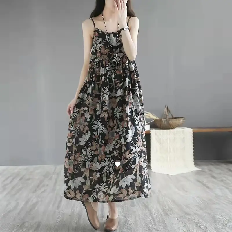 2025 Floral Long Skirt Dress with Large Hem - Image 3