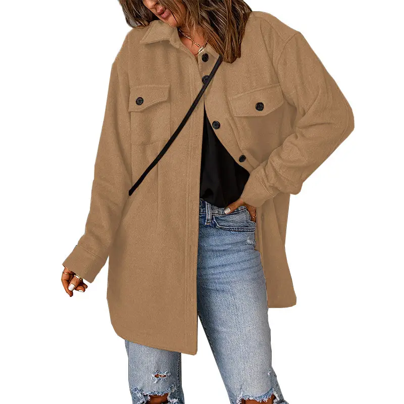 Women's Winter European Woolen Single Breasted Coat Brown - Image 12