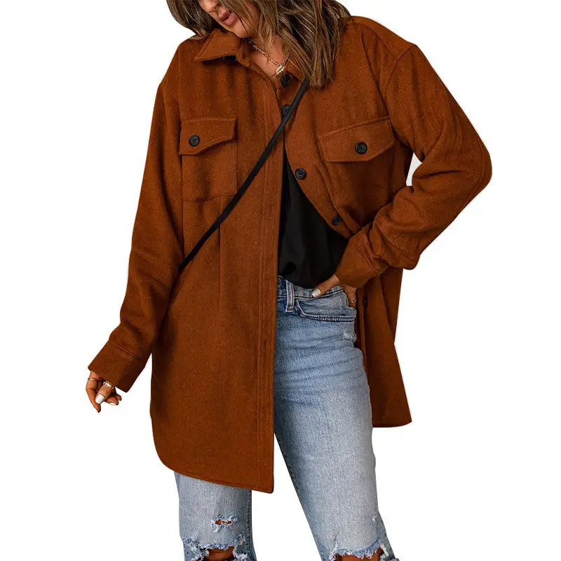 Women's Winter European Woolen Single Breasted Coat Brown - Image 3