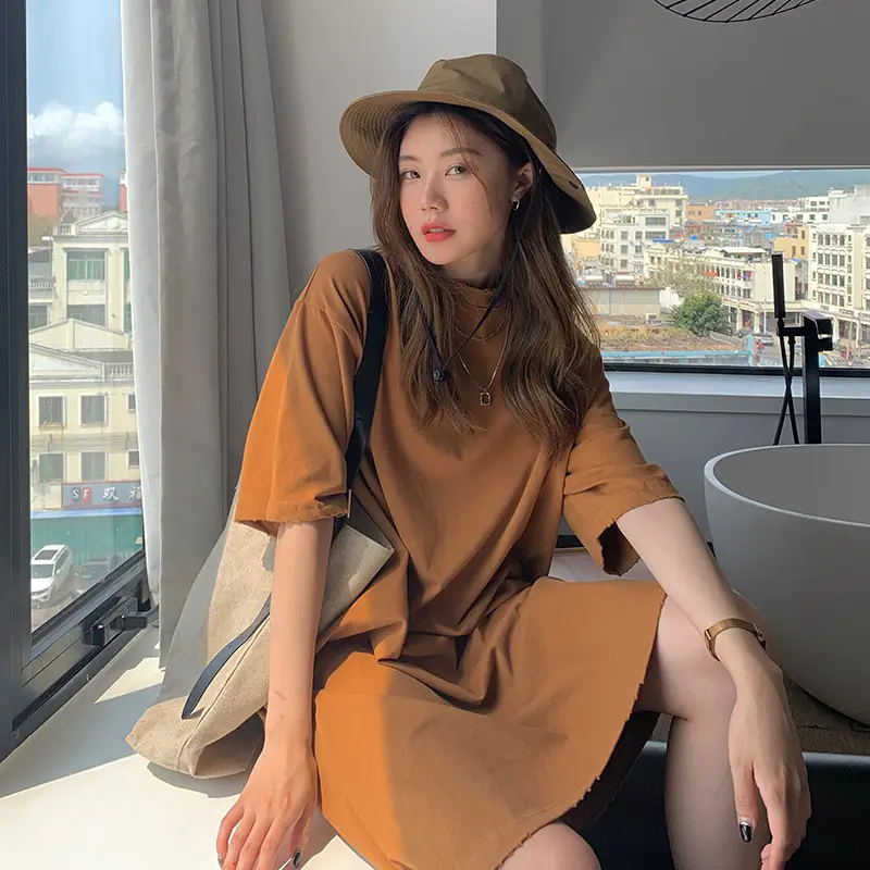 100 Cotton Shoulder Bag Dress Women's Brown Loose Fit - Image 5