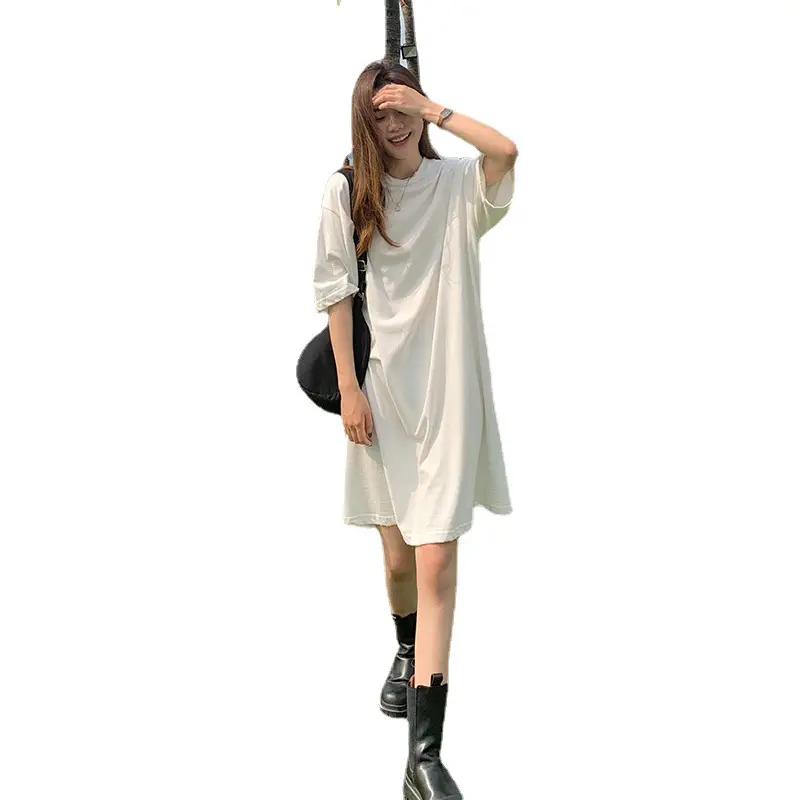 100 Cotton Shoulder Bag Dress Women's Brown Loose Fit - Image 9
