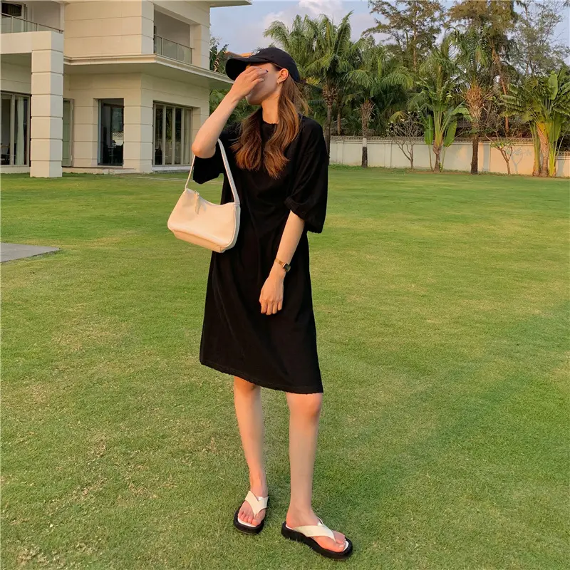 100 Cotton Shoulder Bag Dress Women's Brown Loose Fit — feature 15