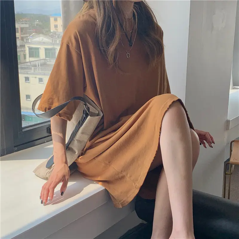 100 Cotton Shoulder Bag Dress Women's Brown Loose Fit — feature 23