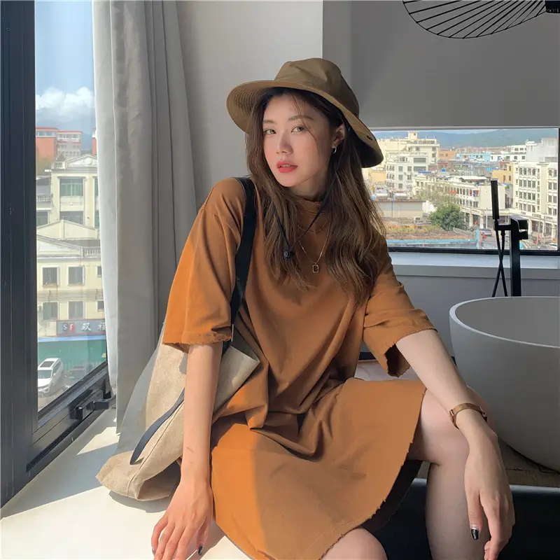 100 Cotton Shoulder Bag Dress Women's Brown Loose Fit — feature 24