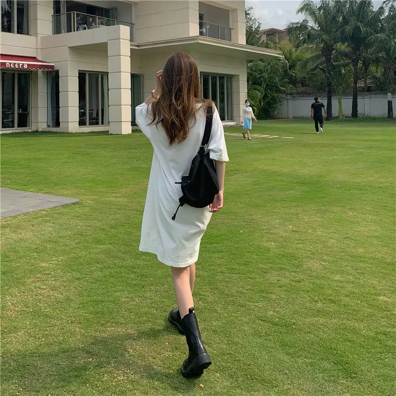 100 Cotton Shoulder Bag Dress Women's Brown Loose Fit — feature 3