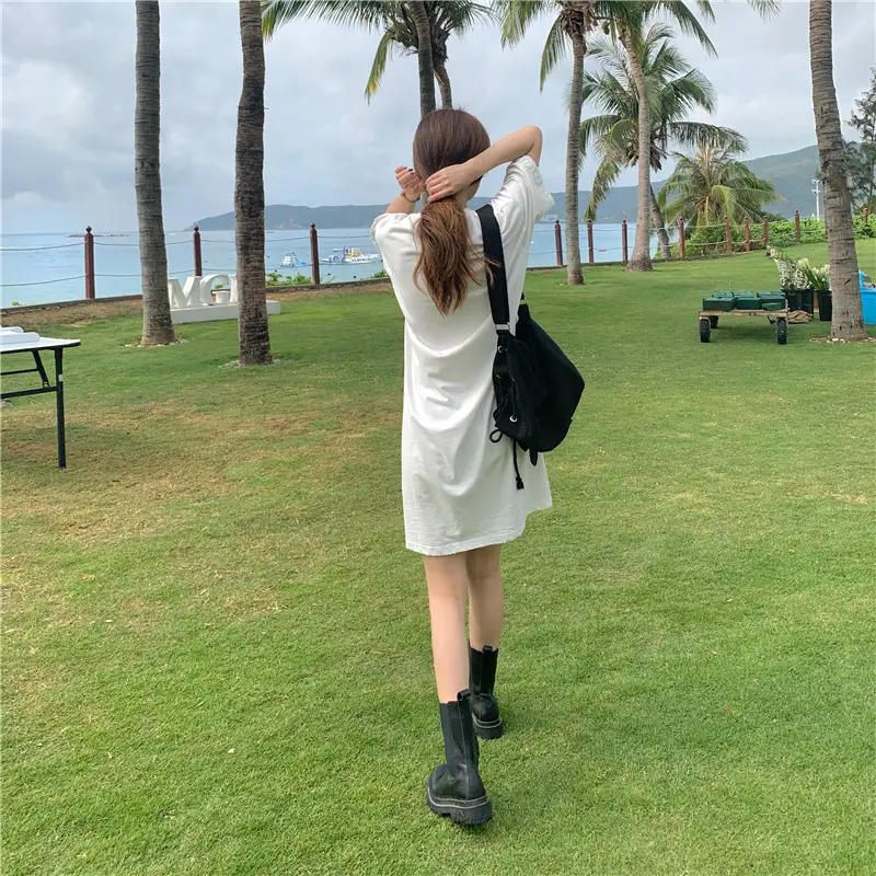 100 Cotton Shoulder Bag Dress Women's Brown Loose Fit — feature 8