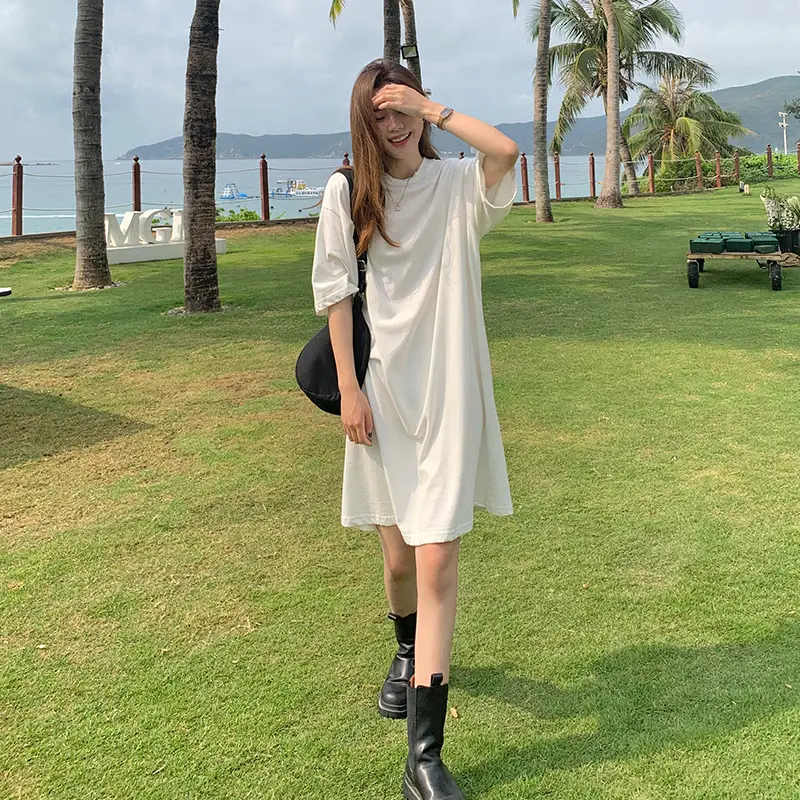 100 Cotton Shoulder Bag Dress Women's Brown Loose Fit - Image 2