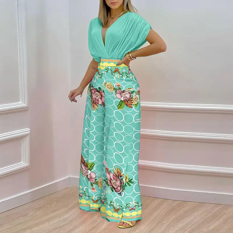 Women V-Neck Printed Wide-Leg Pants Orange Pink Floral 2026 — feature 8